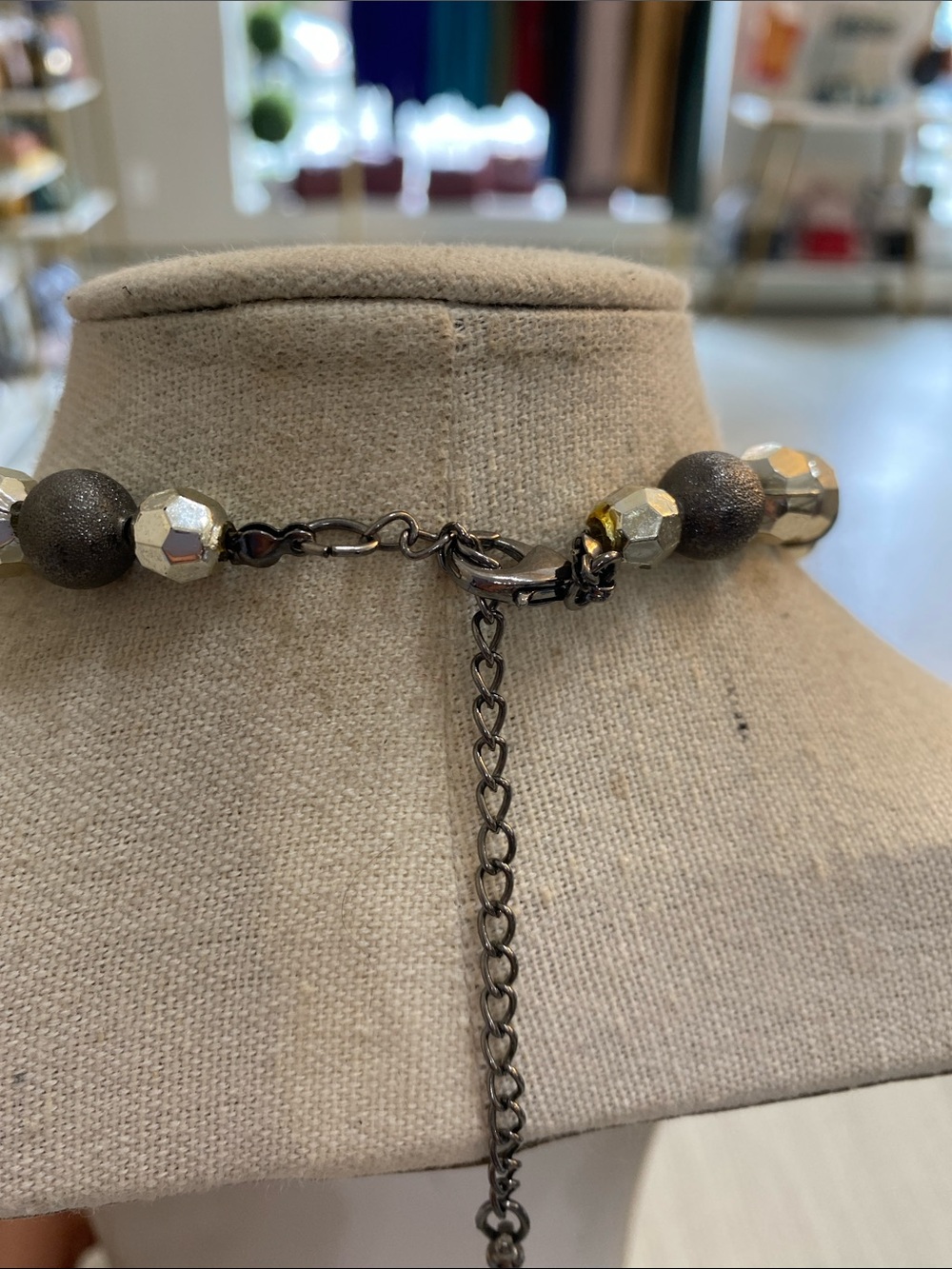 Beaded Gray Statement Necklace with Embellished Pendant - Picture 4 of 5